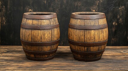 Fototapeta premium Authentic Rustic Wooden Barrels on a Weathered Table