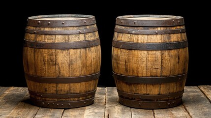 Rustic Wooden Barrels on Dark Background