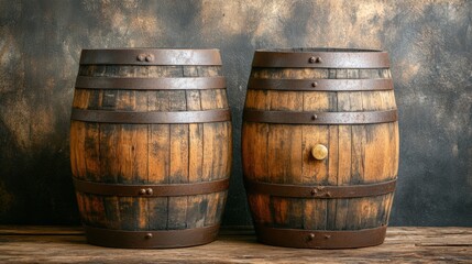 Fototapeta premium Aged Wooden Barrels with Rustic Charm and Vintage Appeal