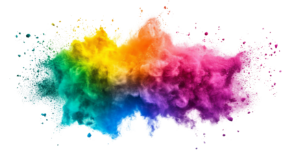 Explosion and smoke in rainbow colors transparent background