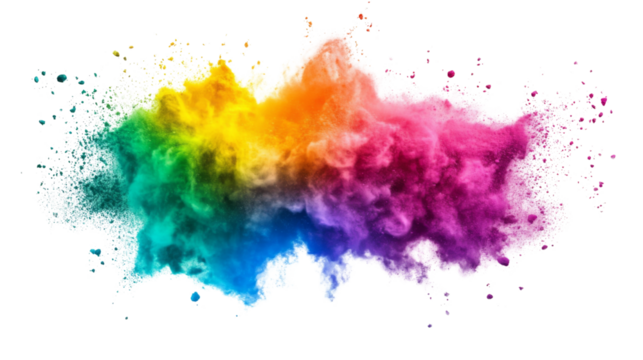 Explosion and smoke in rainbow colors transparent background