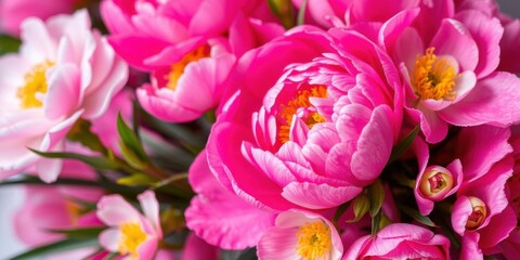 Obraz premium Pink peony flowers in full bloom creating a beautiful background, peony, nature
