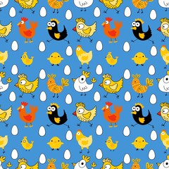 Easter chicken seamless birds pattern for wrapping paper and fabrics