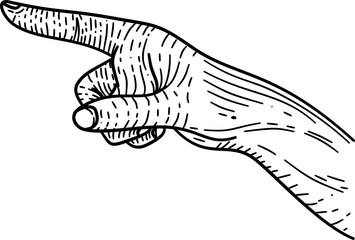 Vintage pointing finger engraving style hand drawn vector
