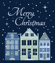 Fototapeta premium Simple minimal geometric flat style Architecture, city vector illustration. Christmas banner or postcard