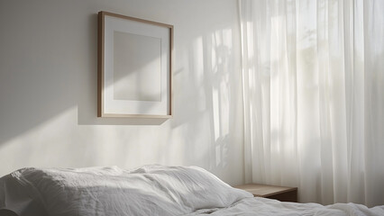 Reclined Perspective: A Square Frame and Softly Lit Bedroom Scene
