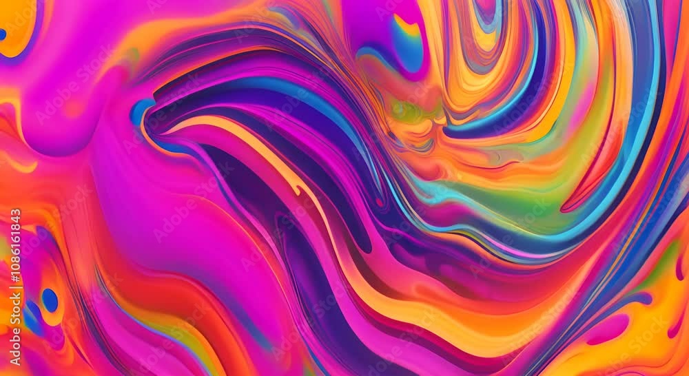 Poster multicolored dynamic swirl of paint pattern with different colors psychedelic wallpaper 4k
