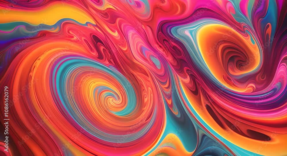 Poster multicolored dynamic swirl of paint pattern with different colors psychedelic wallpaper 4k