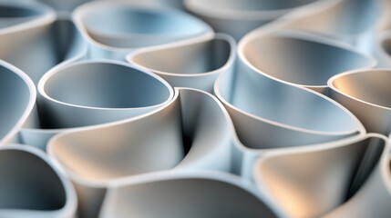 Fototapeta premium Close-up abstract image of smooth, flowing metallic curves and shapes, creating a visually captivating pattern with soft lighting and subtle reflections.