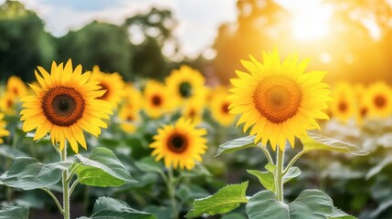Obraz premium Bright Sunflowers Under Warm Summer Sunlight