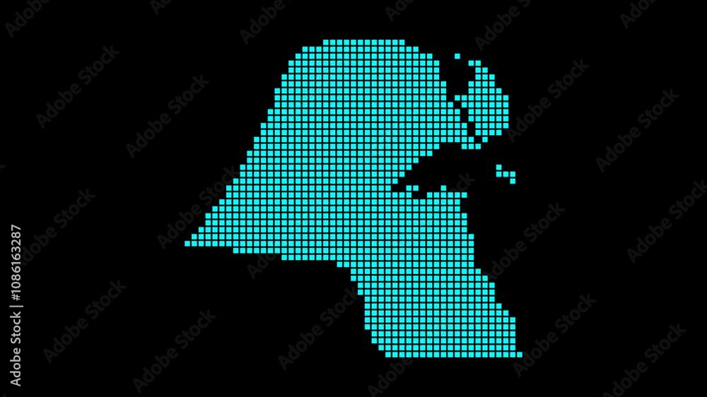 Poster kuwait digital map. map of kuwait in dotted style. shape of the country filled with rectangles. attr