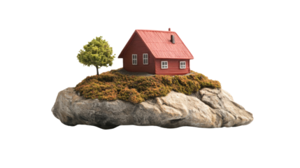 House model on a rock transparent background