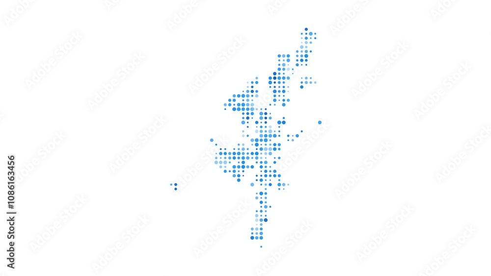 Poster mainland dotted digital map. map of mainland with pulsating colored circles. shape of the island fil