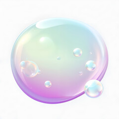 A single pastel-colored soap bubble with iridescent reflections on a white background, highlighting its ethereal beauty. Generative AI