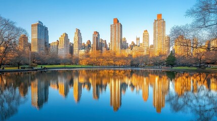 Obraz premium Serene Cityscape Reflected in Calm Water