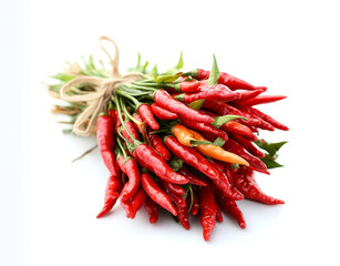 Set of chili peppers, red and hot peppers isolated on white background.