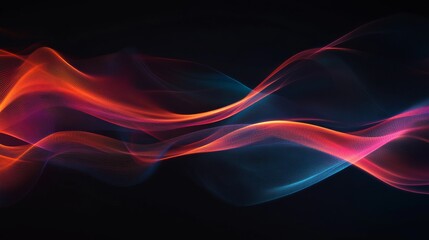 Colorful abstract waves flowing gracefully in the dark background, showcasing vibrant hues of red, orange, and blue in a seamless dance