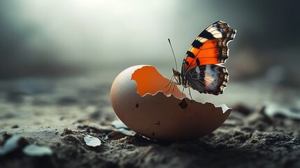 a butterfly emerging from an egg