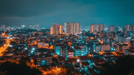 Vibrant Cityscape Under Night Sky