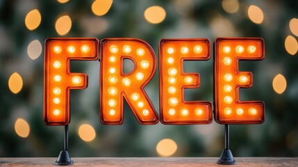 marquee sign with lights the word free, banner, backdrop