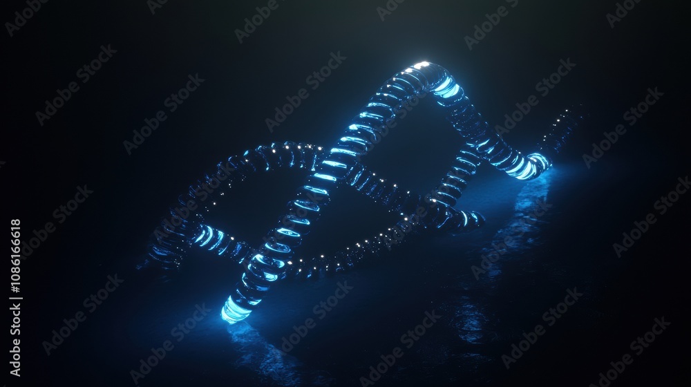 Poster a striking blue dna double helix glows in a dark setting, emphasizing the intricate structure of gen