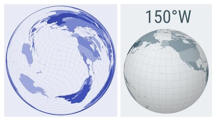 World Map Animation. Wiechel projection. Colored countries style. Animated world map in Wiechel projection. Loopable animation showing longitude shift and matching globe.