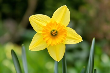 Fototapeta premium Bright Yellow Daffodil Blooming in a Lush Garden Setting
