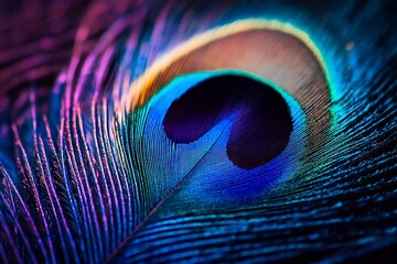 Obraz premium Vibrant Close-Up of a Peacock Feather's Iridescent Patterns