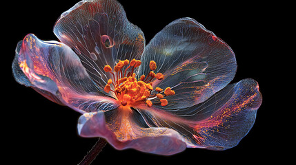A tiny flower in full bloom showcasing intricate, colorful petals against a dark background