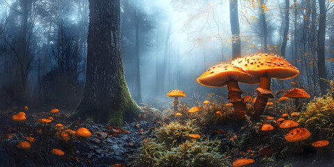 mushroom in the forest, ai generated.