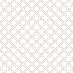 Subtle minimal grid ornament. Vector abstract beige and white geometric seamless pattern with lattice, diamond shapes, flower silhouettes, net. Simple elegant background texture. Repeated geo design