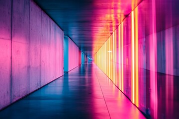 Fototapeta premium Vibrant Light Corridor: An Aesthetic Exploration of Color and Space