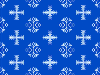 Snowflakes seamless pattern. Winter background with geometric snowflakes of different shapes. Christmas and New Year design for wrapper, banner, and poster. Vector illustration