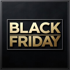 A bold, modern Black Friday logo featuring the words "Black Friday" in a sleek, sans-serif font with a metallic gold color, outlined in a thin, dark gray border, Generated with AI Image.