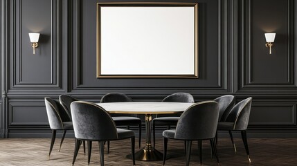 Fototapeta premium Elegant Dining Room with Round Table and Blank Wall