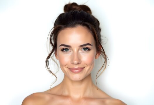 Retrato de mulher morena de cabelo atado
