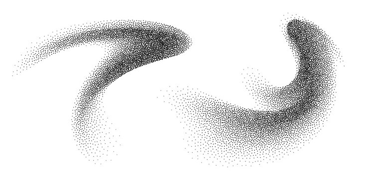 Dotwork abstract shapes, black grain texture, Abstract stipple sand effect, gradient from dots. Vector illustration.