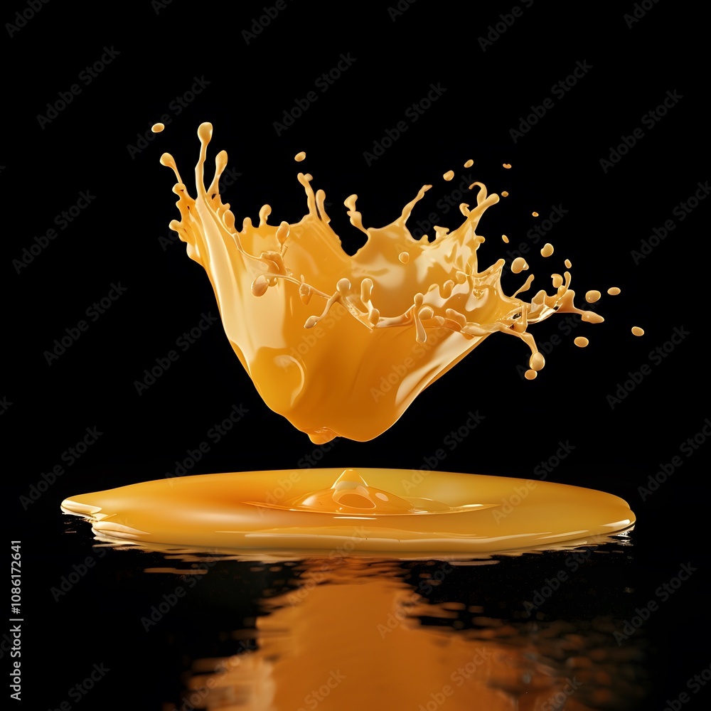 Aufkleber a splash of orange liquid creating a dynamic visual effect against a black background.
