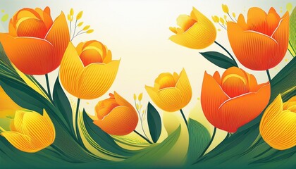 abstract floral background with orange and yellow tulips  illustration
