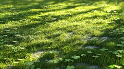 Lush Green Grass with Sunlight and Shadows