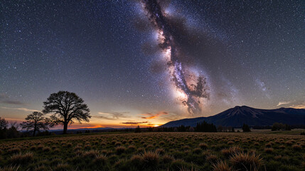 Milky Way over mountain landscape at twilight