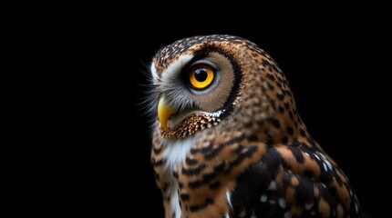 Obraz premium Close-Up of Great Spotted Owl on Black Background Detailed View of Bubo Bubo
