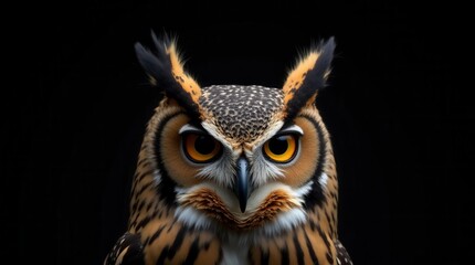 Obraz premium Close-Up of Great Spotted Owl on Black Background Detailed View of Bubo Bubo