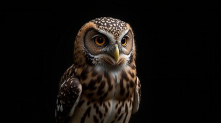 Obraz premium Close-Up of Great Spotted Owl on Black Background Detailed View of Bubo Bubo