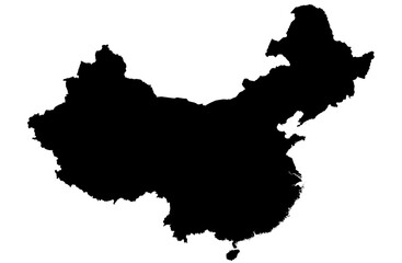 A contour map of China. Vector graphic illustration on a transparent background with black country's borders