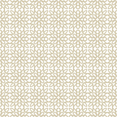 Simple vector golden seamless pattern. Abstract floral geometric ornament. Black and white modern background texture with curved lines, flower silhouettes, grid, lattice. Repeated luxury geo design