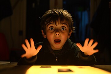 Astonished Child Experiencing Wonder Under Soft Light