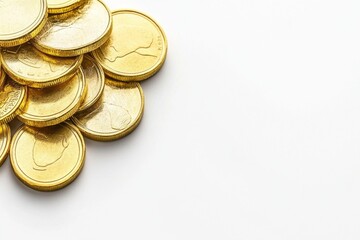 A Pile of Glimmering Golden Coins on a Clean Background, Symbolizing Wealth, Prosperity, and Financial Success in a Modern Economy