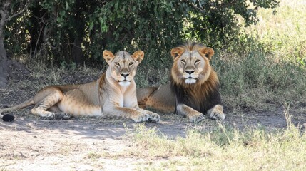 Obraz premium Majestic Lions Relaxing in Natural Habitat