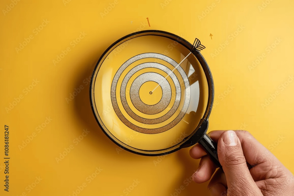 Aufkleber magnifying glass focus on target objective with business vision and goal setting for success